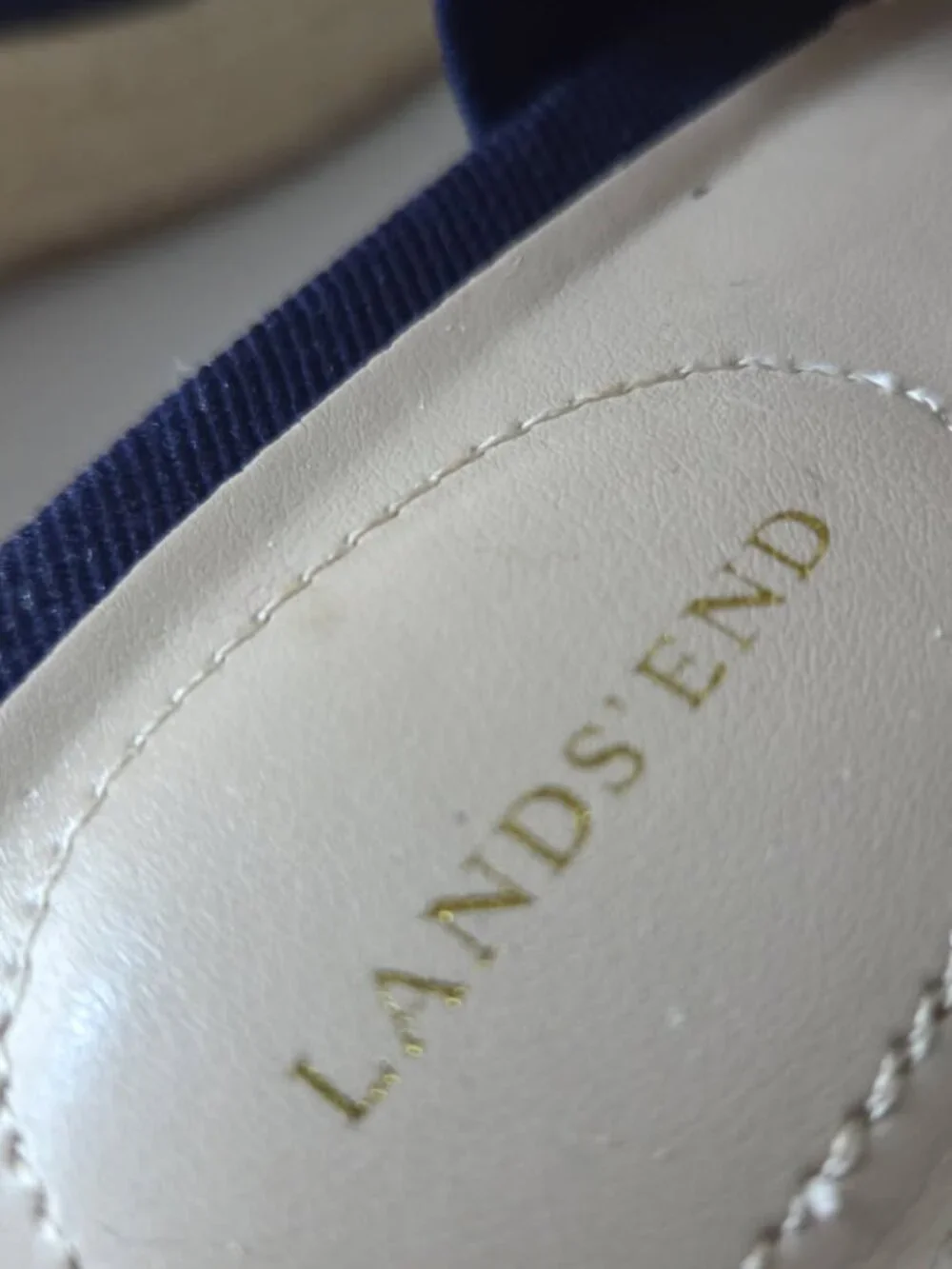 Lands End Navy/White Espadrille Slide Jute 2 Strap Wedge Sandal SZ 8